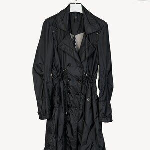 High Use Black Ruched Nylon Trenchcoat
